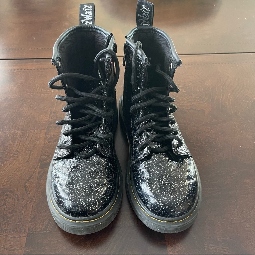 Size 1 Girls Doc Martens. Black Cosmic Glitter